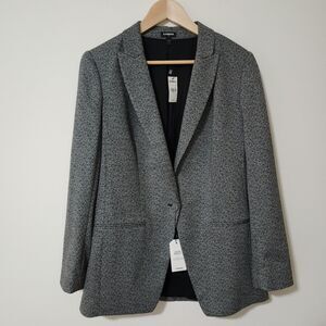 NWT $118 Express Womens Blazer Jacket Grey 1-Button Peak Lapel Washable Size L